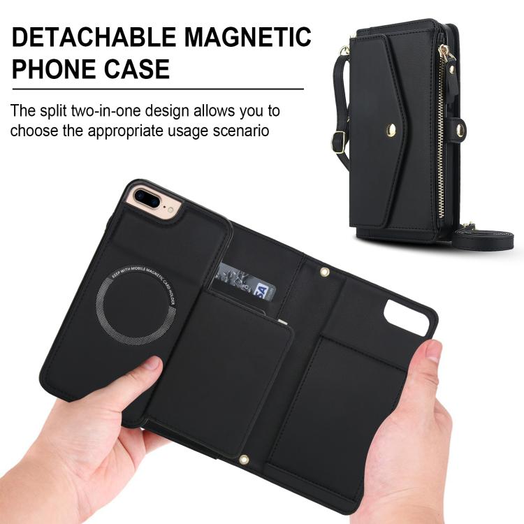 For iPhone 8 Plus Multifunctional Wallet Detachable Leather Phone Case with Lanyard