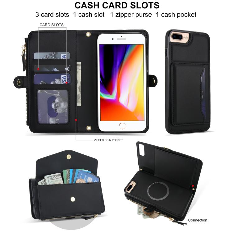 For iPhone 8 Plus Multifunctional Wallet Detachable Leather Phone Case with Lanyard