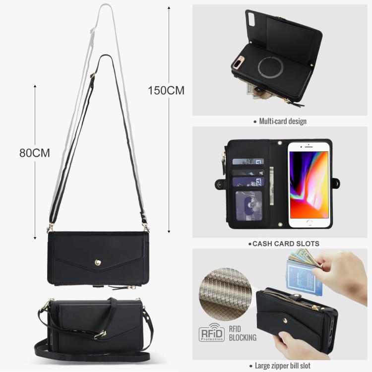 For iPhone 8 Plus Multifunctional Wallet Detachable Leather Phone Case with Lanyard