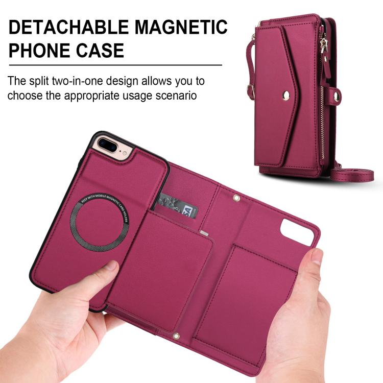 For iPhone 8 Plus Multifunctional Wallet Detachable Leather Phone Case with Lanyard