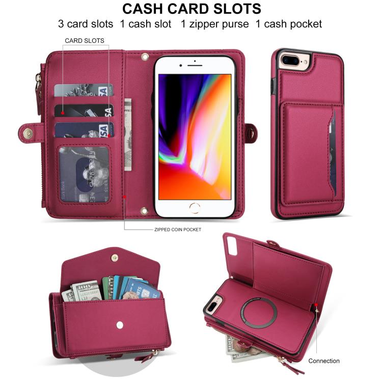 For iPhone 8 Plus Multifunctional Wallet Detachable Leather Phone Case with Lanyard