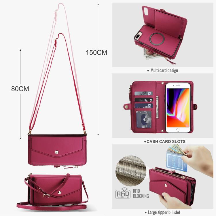 For iPhone 8 Plus Multifunctional Wallet Detachable Leather Phone Case with Lanyard
