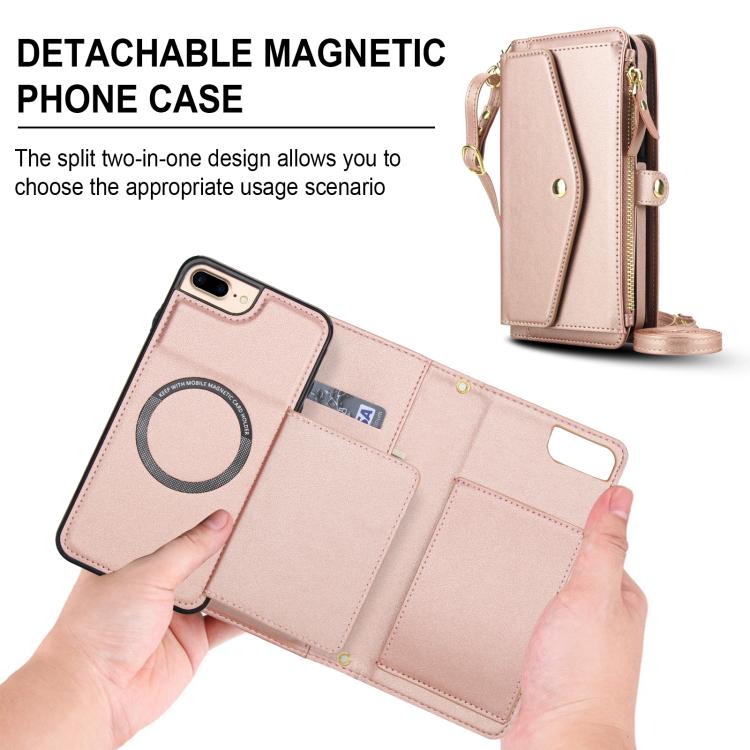 For iPhone 8 Plus Multifunctional Wallet Detachable Leather Phone Case with Lanyard