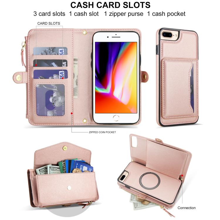 For iPhone 8 Plus Multifunctional Wallet Detachable Leather Phone Case with Lanyard