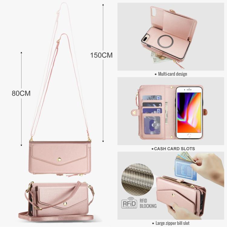 For iPhone 8 Plus Multifunctional Wallet Detachable Leather Phone Case with Lanyard