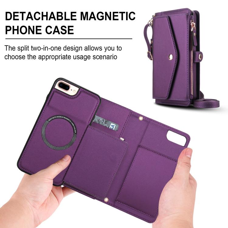 For iPhone 8 Plus Multifunctional Wallet Detachable Leather Phone Case with Lanyard