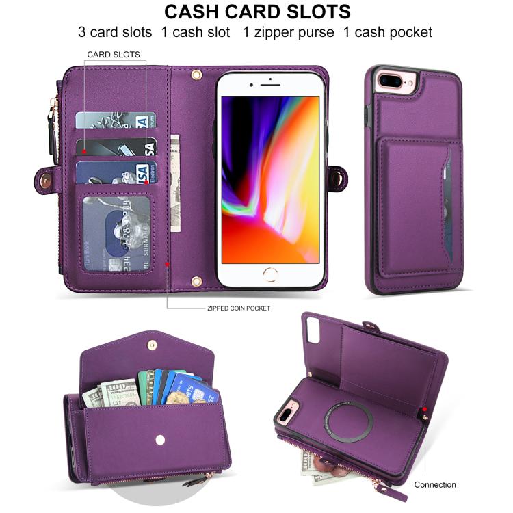 For iPhone 8 Plus Multifunctional Wallet Detachable Leather Phone Case with Lanyard