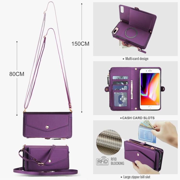 For iPhone 8 Plus Multifunctional Wallet Detachable Leather Phone Case with Lanyard