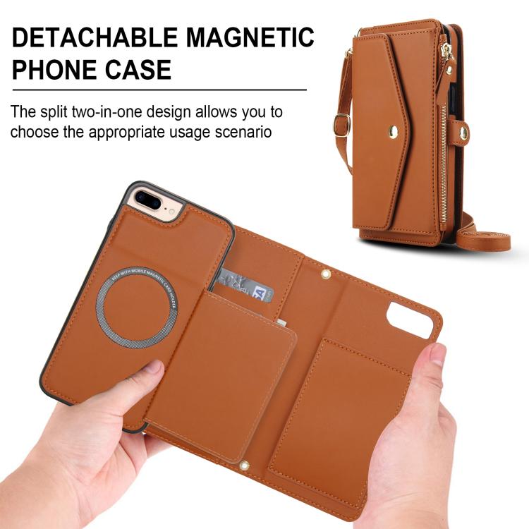 For iPhone 8 Plus Multifunctional Wallet Detachable Leather Phone Case with Lanyard