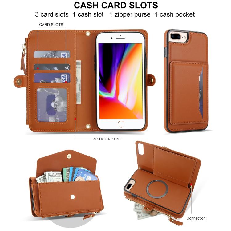 For iPhone 8 Plus Multifunctional Wallet Detachable Leather Phone Case with Lanyard