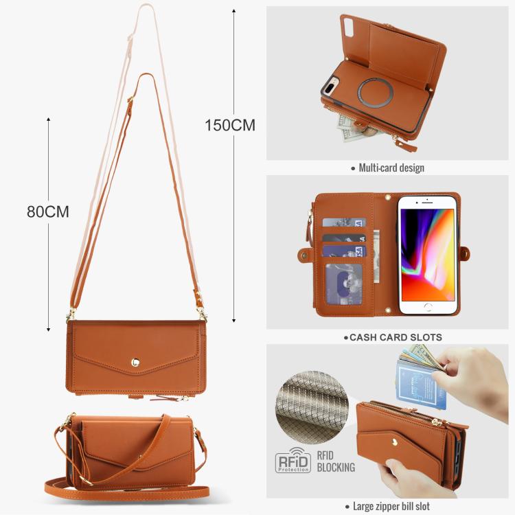 For iPhone 8 Plus Multifunctional Wallet Detachable Leather Phone Case with Lanyard