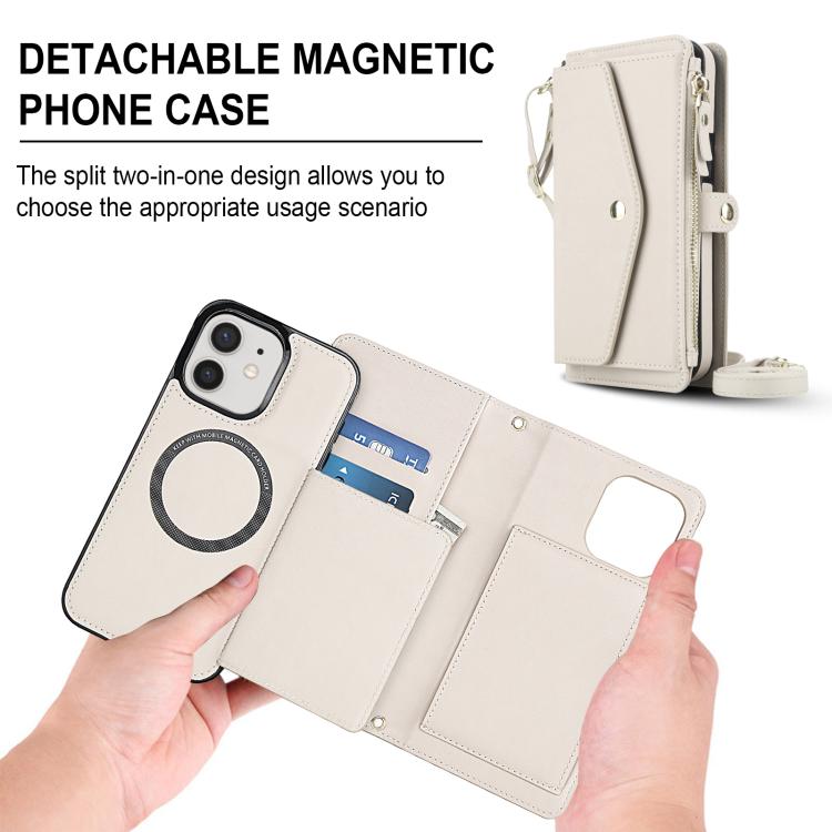 For iPhone 12 Multifunctional Wallet Detachable Leather Phone Case with Lanyard