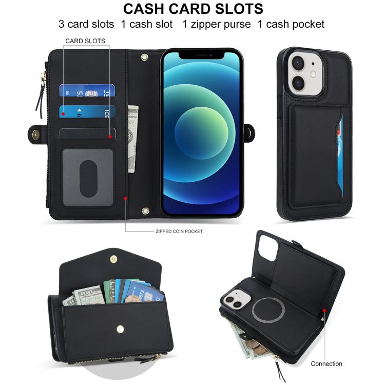 For iPhone 12 Multifunctional Wallet Detachable Leather Phone Case with Lanyard