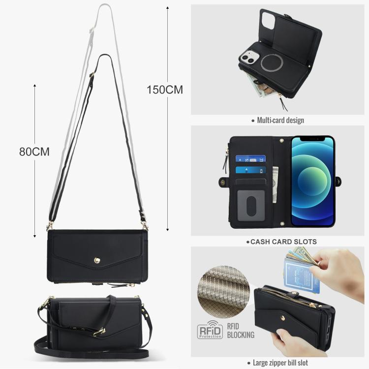 For iPhone 12 Multifunctional Wallet Detachable Leather Phone Case with Lanyard