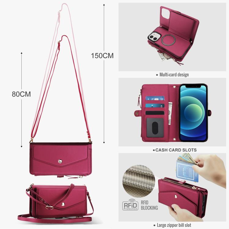 For iPhone 12 Multifunctional Wallet Detachable Leather Phone Case with Lanyard