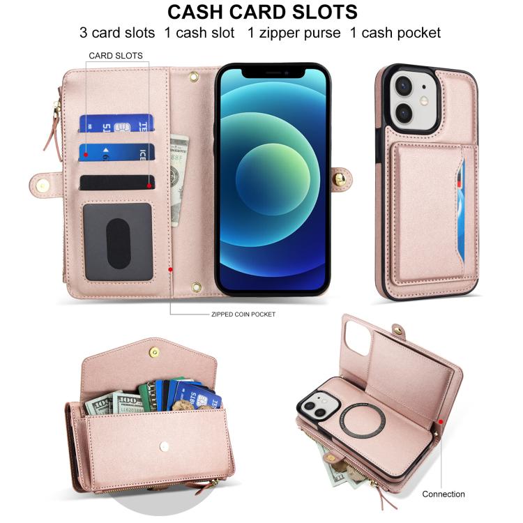 For iPhone 12 Multifunctional Wallet Detachable Leather Phone Case with Lanyard