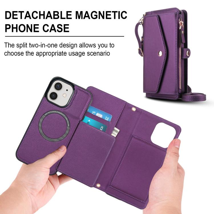 For iPhone 12 Multifunctional Wallet Detachable Leather Phone Case with Lanyard