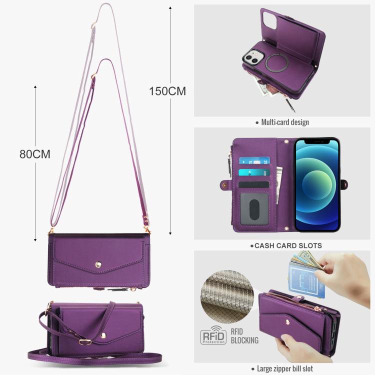 For iPhone 12 Multifunctional Wallet Detachable Leather Phone Case with Lanyard