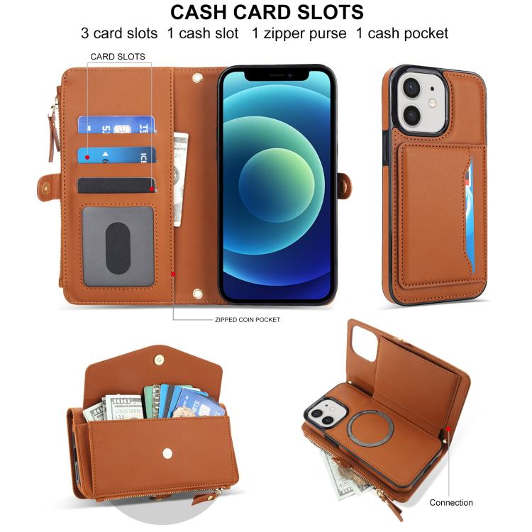For iPhone 12 Multifunctional Wallet Detachable Leather Phone Case with Lanyard