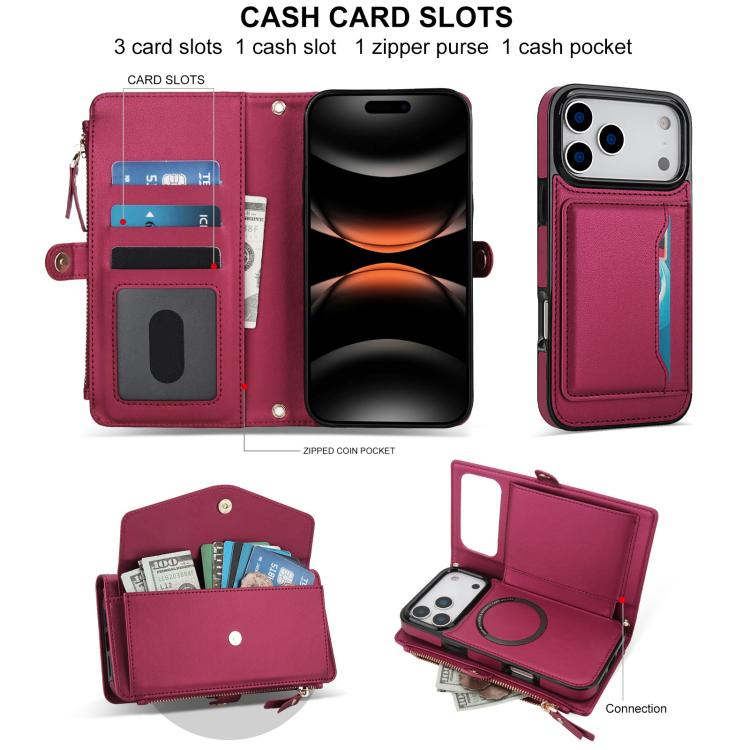 For iPhone 17 Pro Max Multifunctional Wallet Detachable Leather Phone Case with Lanyard