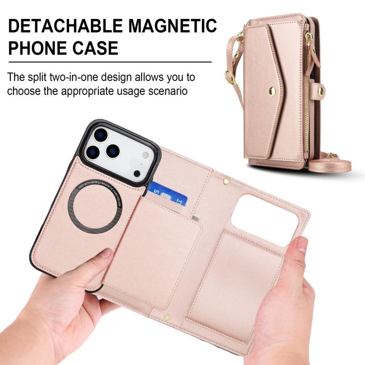 For iPhone 17 Pro Max Multifunctional Wallet Detachable Leather Phone Case with Lanyard