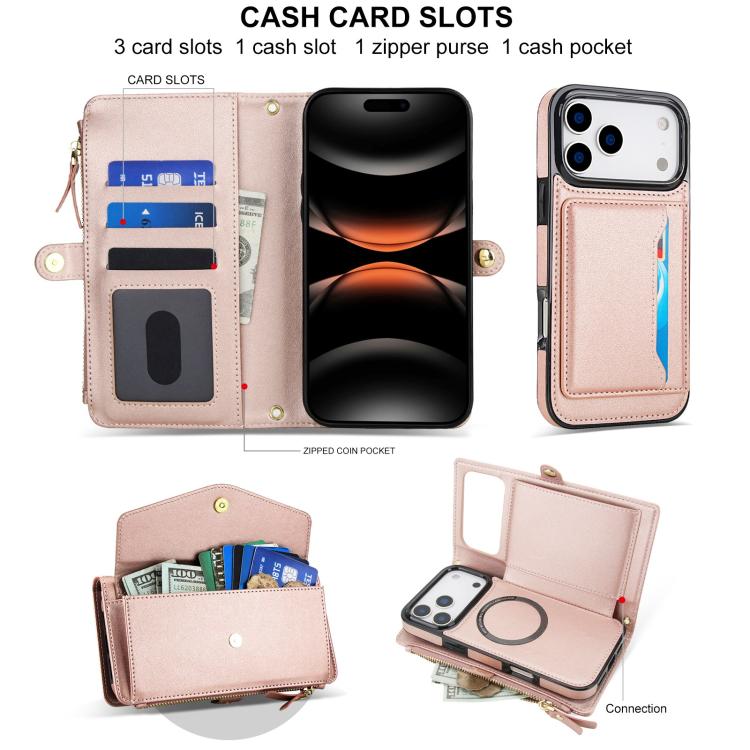 For iPhone 17 Pro Max Multifunctional Wallet Detachable Leather Phone Case with Lanyard