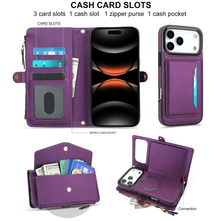 For iPhone 17 Pro Max Multifunctional Wallet Detachable Leather Phone Case with Lanyard