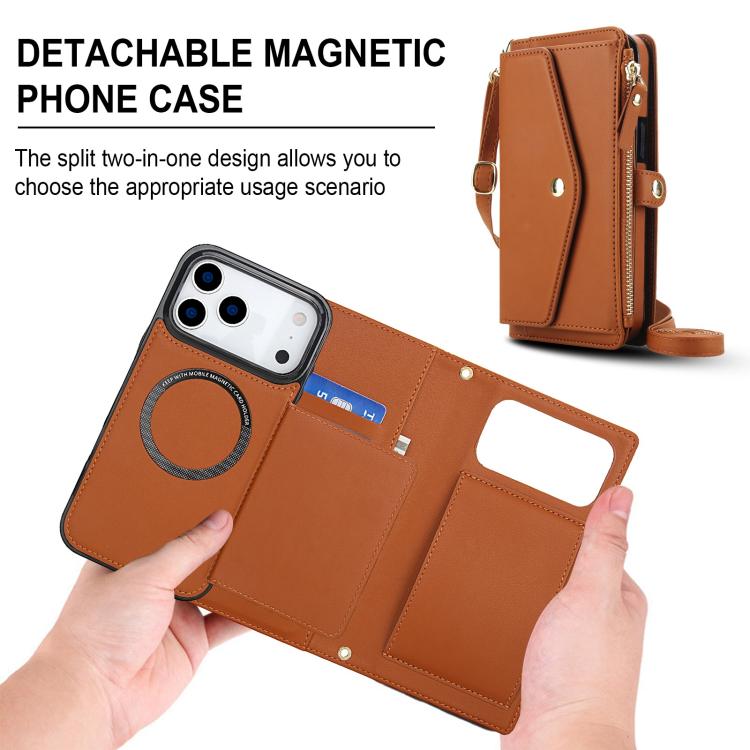 For iPhone 17 Pro Max Multifunctional Wallet Detachable Leather Phone Case with Lanyard