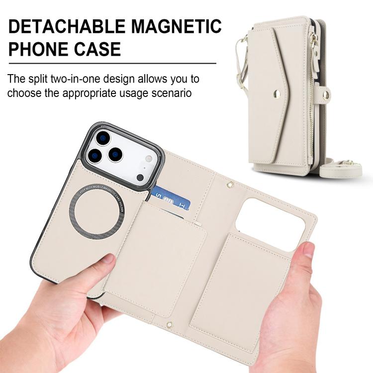 For iPhone 17 Pro Multifunctional Wallet Detachable Leather Phone Case with Lanyard