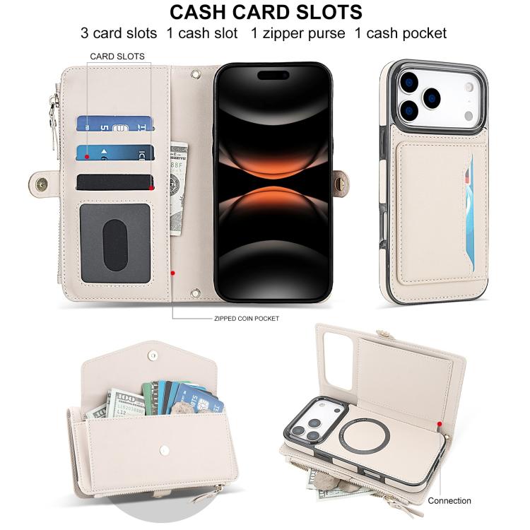 For iPhone 17 Pro Multifunctional Wallet Detachable Leather Phone Case with Lanyard