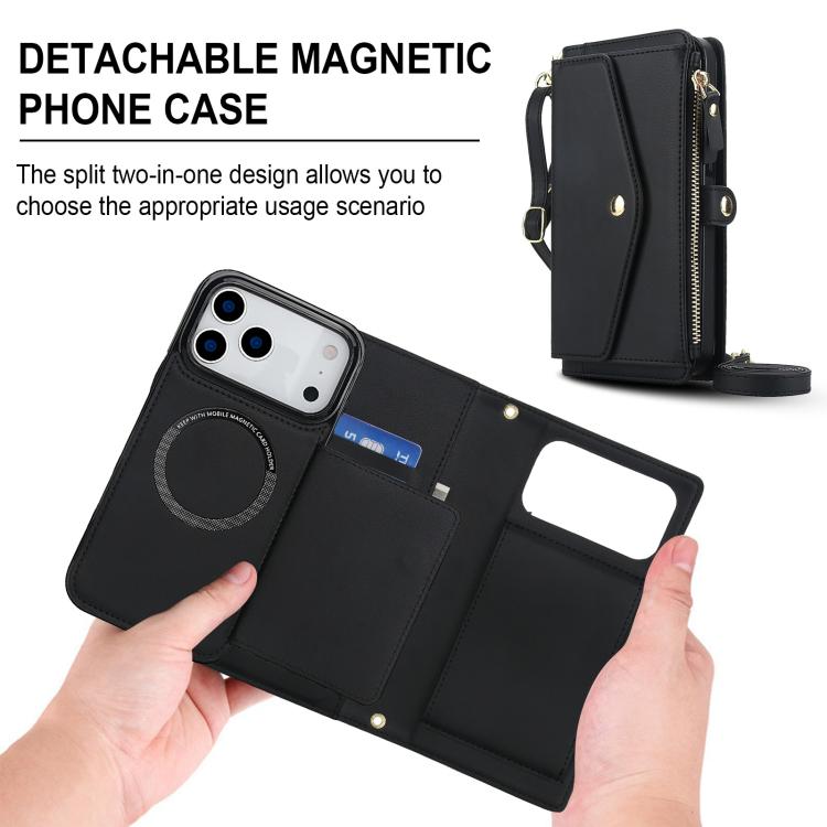 For iPhone 17 Pro Multifunctional Wallet Detachable Leather Phone Case with Lanyard