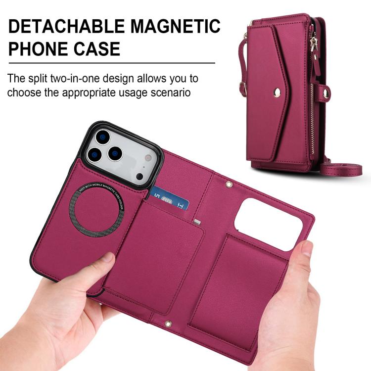 For iPhone 17 Pro Multifunctional Wallet Detachable Leather Phone Case with Lanyard