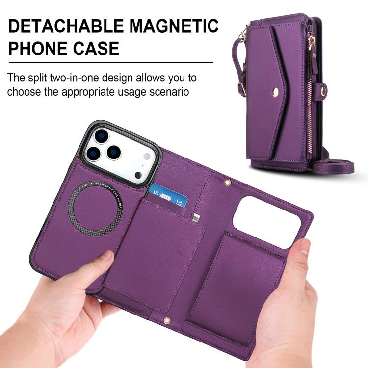 For iPhone 17 Pro Multifunctional Wallet Detachable Leather Phone Case with Lanyard