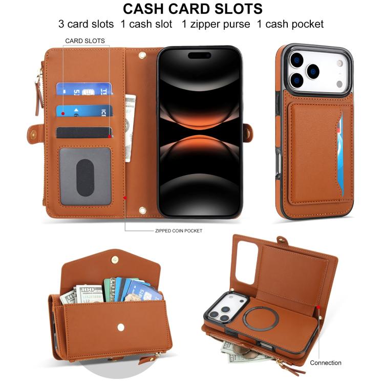 For iPhone 17 Pro Multifunctional Wallet Detachable Leather Phone Case with Lanyard