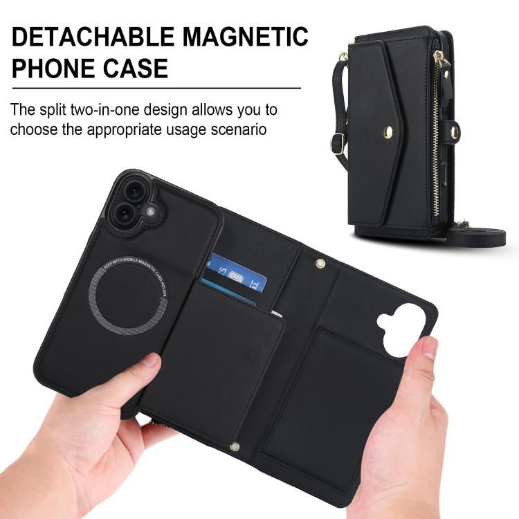 For iPhone 17 Multifunctional Wallet Detachable Leather Phone Case with Lanyard