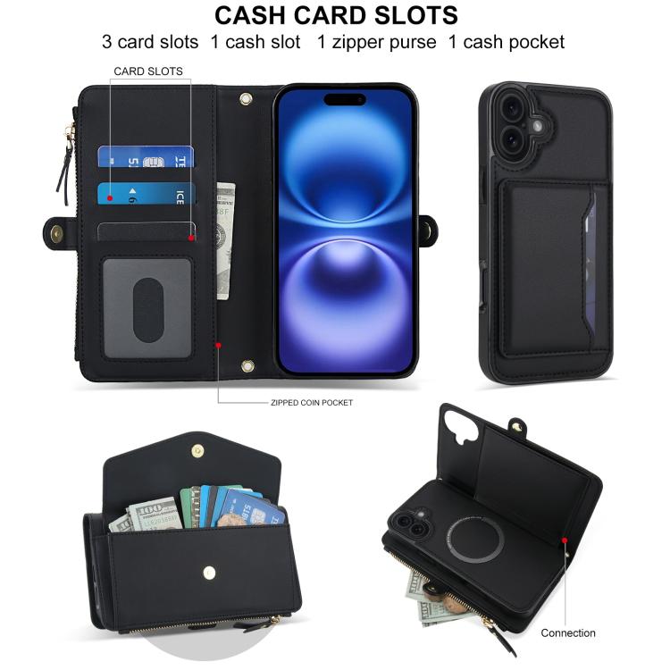For iPhone 17 Multifunctional Wallet Detachable Leather Phone Case with Lanyard