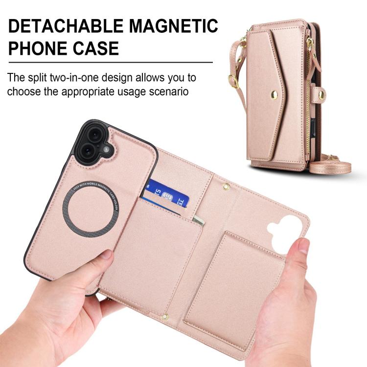 For iPhone 17 Multifunctional Wallet Detachable Leather Phone Case with Lanyard