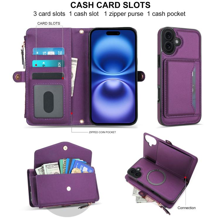 For iPhone 17 Multifunctional Wallet Detachable Leather Phone Case with Lanyard