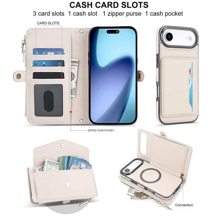 For iPhone Air Multifunctional Wallet Detachable Leather Phone Case with Lanyard