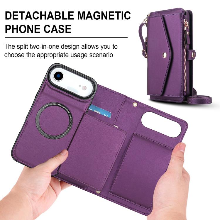 For iPhone Air Multifunctional Wallet Detachable Leather Phone Case with Lanyard