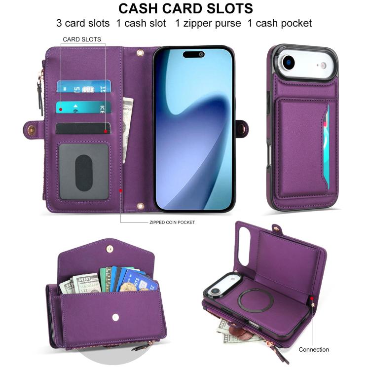 For iPhone Air Multifunctional Wallet Detachable Leather Phone Case with Lanyard