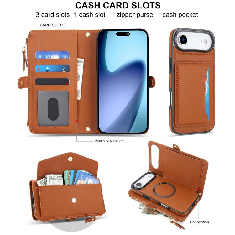 For iPhone Air Multifunctional Wallet Detachable Leather Phone Case with Lanyard