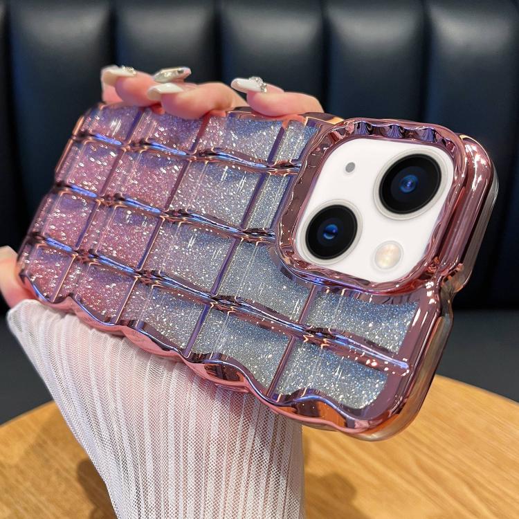 For iPhone 14 Plus Wavy Texture Gradient Glitter Paper TPU Phone Case