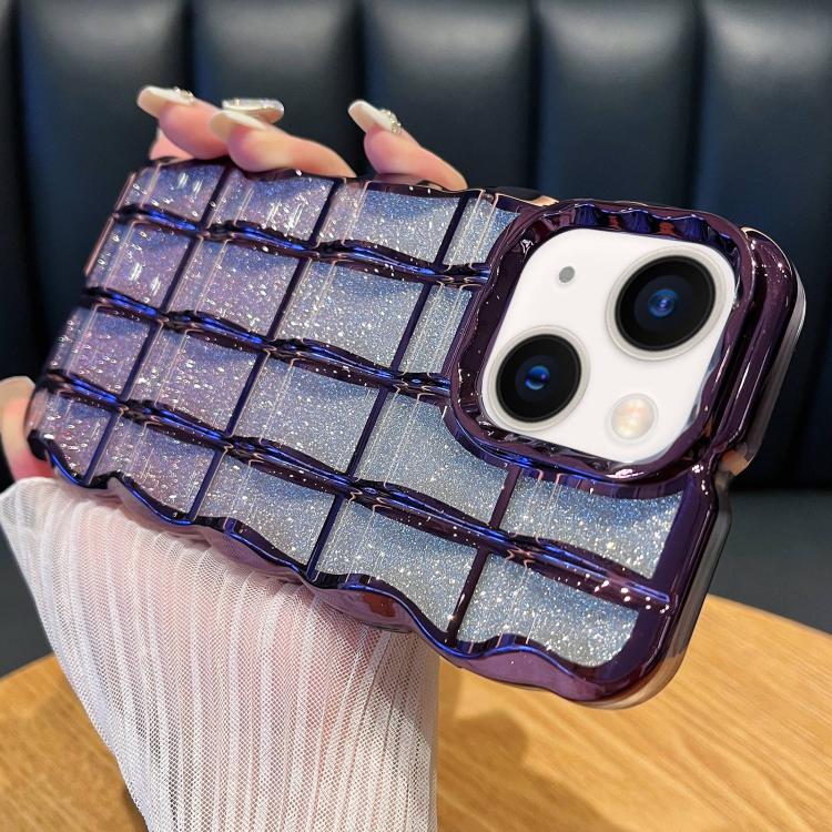 For iPhone 15 Wavy Texture Gradient Glitter Paper TPU Phone Case