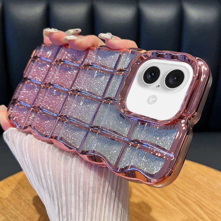 For iPhone 16 Plus Wavy Texture Gradient Glitter Paper TPU Phone Case