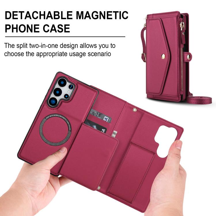 For Samsung Galaxy S25 Ultra 5G Multifunctional Wallet Detachable Leather Phone Case with Lanyard