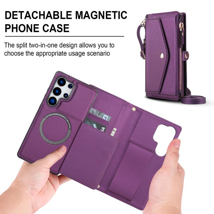 For Samsung Galaxy S25 Ultra 5G Multifunctional Wallet Detachable Leather Phone Case with Lanyard