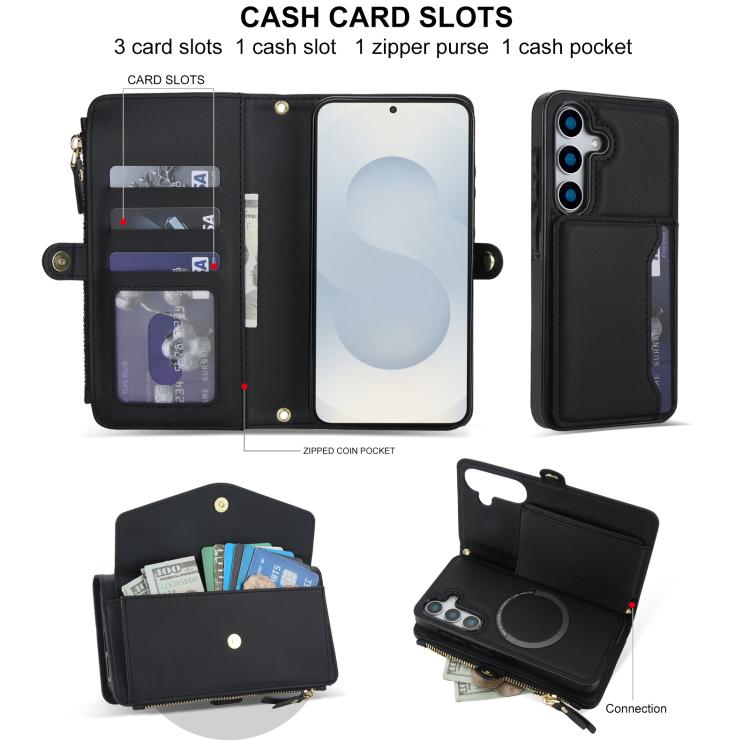 For Samsung Galaxy S25+ 5G Multifunctional Wallet Detachable Leather Phone Case with Lanyard