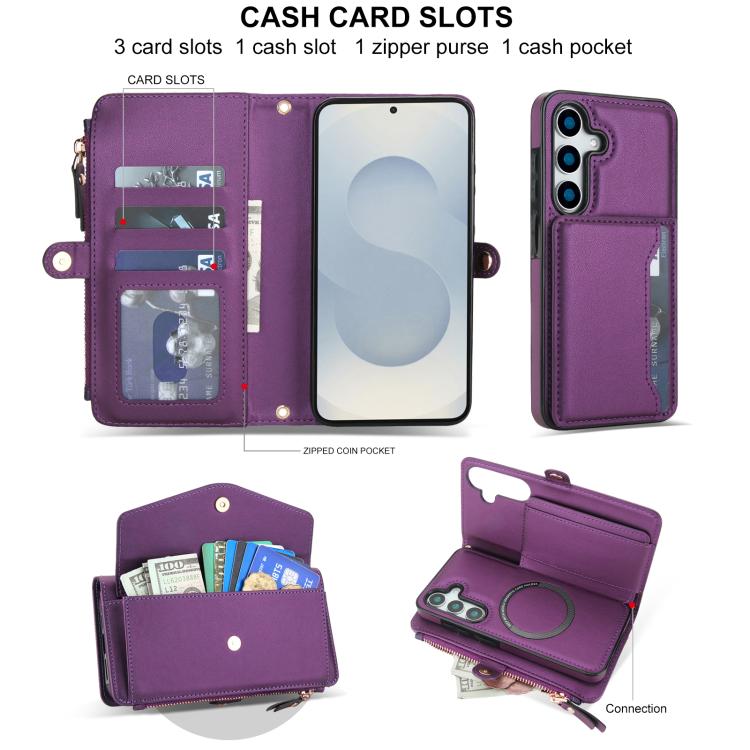 For Samsung Galaxy S25+ 5G Multifunctional Wallet Detachable Leather Phone Case with Lanyard