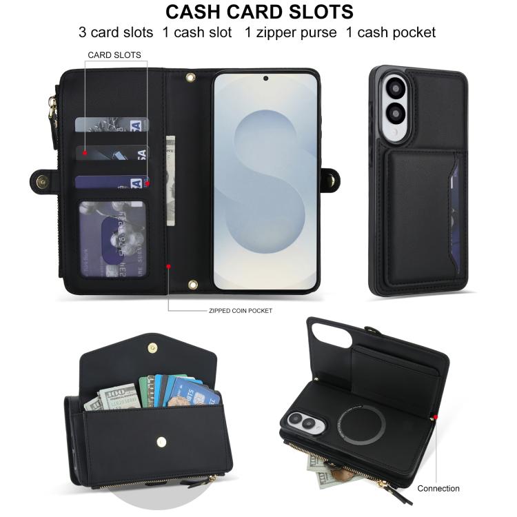For Samsung Galaxy S25 Edge 5G Multifunctional Wallet Detachable Leather Phone Case with Lanyard